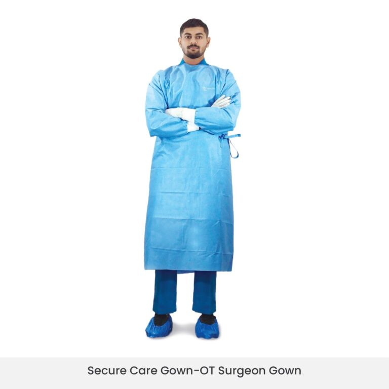 Sterile surgical gown being packed for hospitals