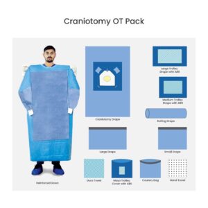 Craniotomy OT pack laid out for brain surgery