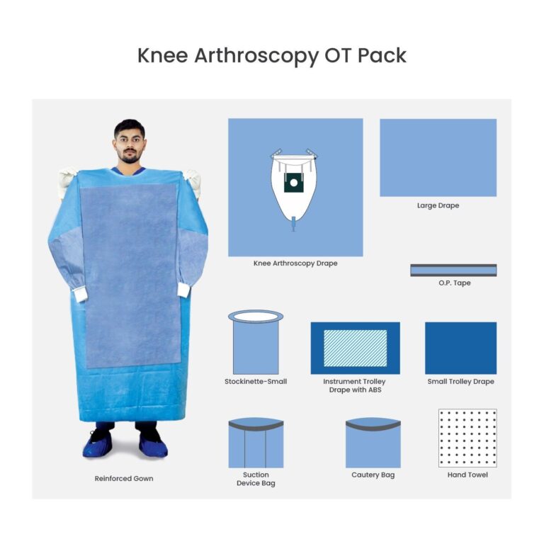 Knee arthroscopy OT pack with reinforced surgical gown